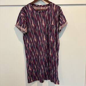 Eddie Bauer T Shirt Dress Women Large Pink Purple Batik Pocket Short Sleeve Mini